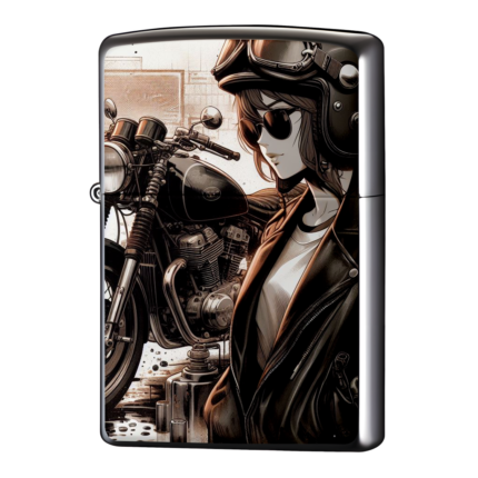 Vツインのバイクとかっこいい女性ジッポーライターZIPPO