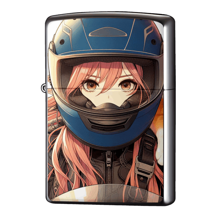 ピンク髪のフルフェイスヘルメット女子ジッポーライターZIPPO