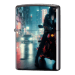 黒の革ジャン着てストリート女子ジッポーライターZIPPO