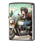 スマホ片手にバイク女の子ジッポーライターZIPPO