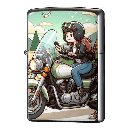 スマホ片手にバイク女の子ジッポーライターZIPPO