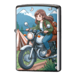 キャンプツーリングではりきる女の子ジッポーライターZIPPO