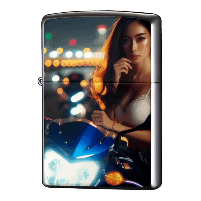 夜景とライダーと女の子バイクジッポーライターZIPPO