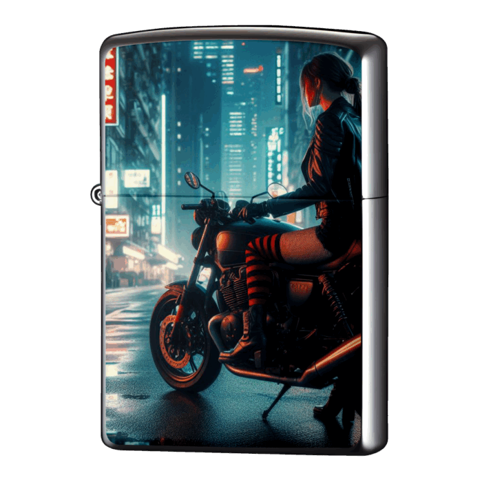 ニーソ美女とストリートバイクジッポーライターZIPPO