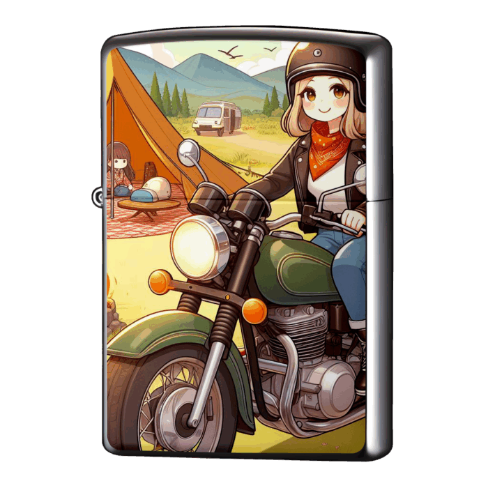 キャンプツーリング中のお姉さんジッポーライターZIPPO