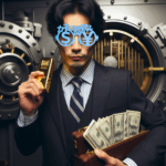 銀行の金庫室に男性カネに眼鏡ぇのだてメガネ　お金の欲求を満たす人の愛用眼鏡