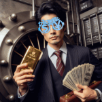 銀行の金庫室に男性カネに眼鏡ぇのだてメガネ　お金の欲求を満たす人の愛用眼鏡