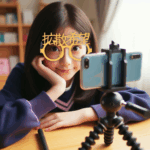 拡散希望の伊達めがねを女の子の配信者がかけている