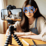 拡散希望の伊達めがねを女の子の配信者がかけている