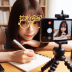 拡散希望の伊達めがねを女の子の配信者がかけている