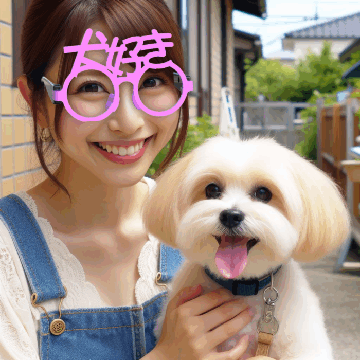 犬好き02 犬好き女の子が、伊達眼鏡をかけている。