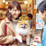 犬好き女の子が、伊達眼鏡をかけている。