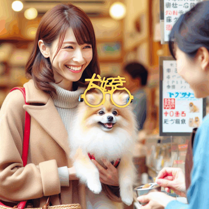 犬好き04 犬好き女の子が、伊達眼鏡をかけている。
