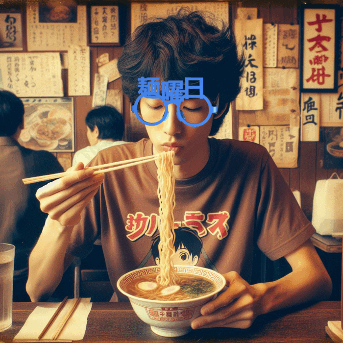 麺曜日01 麺曜日にラーメンをすする男性