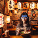 麺曜日にラーメンを食べる女性