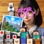 マインクラフト仕様 3Dプリント伊達眼鏡　ピンク　女性が眼鏡を勝てている