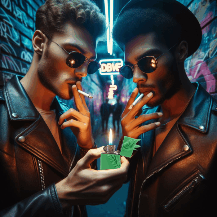 男性二人が龍のZIPPOを持つ